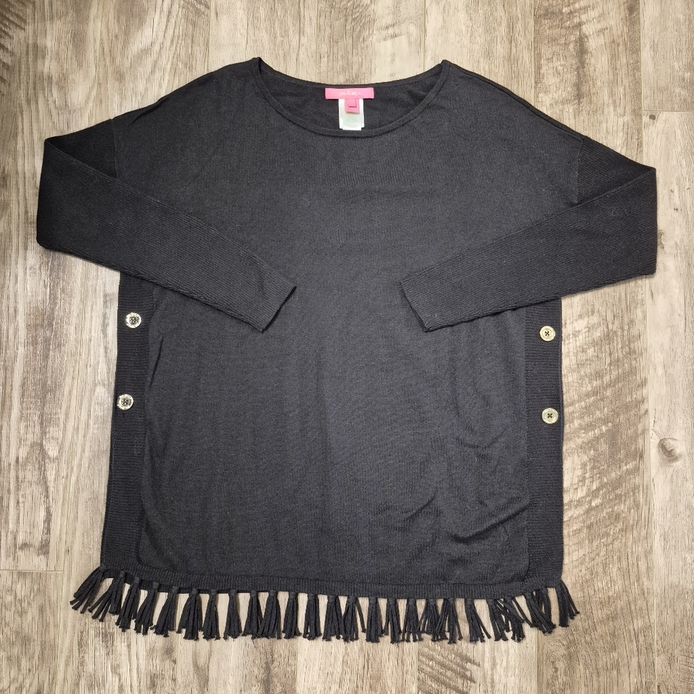 Lilly Pulitzer Black Fringe Sweater